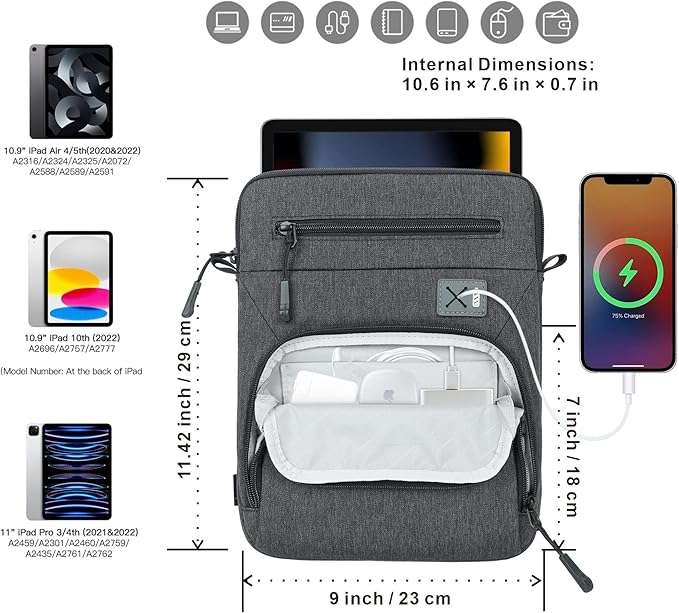 11 Inch Tablet Sleeve, Compatible with iPad Pro 11 (5th–1st Gen, M4/M2/M1), 10.9" iPad Air (7th–4th Gen, M3/M2), Microsoft Surface Go & Other 11" Tablets, Water-Resistant Case