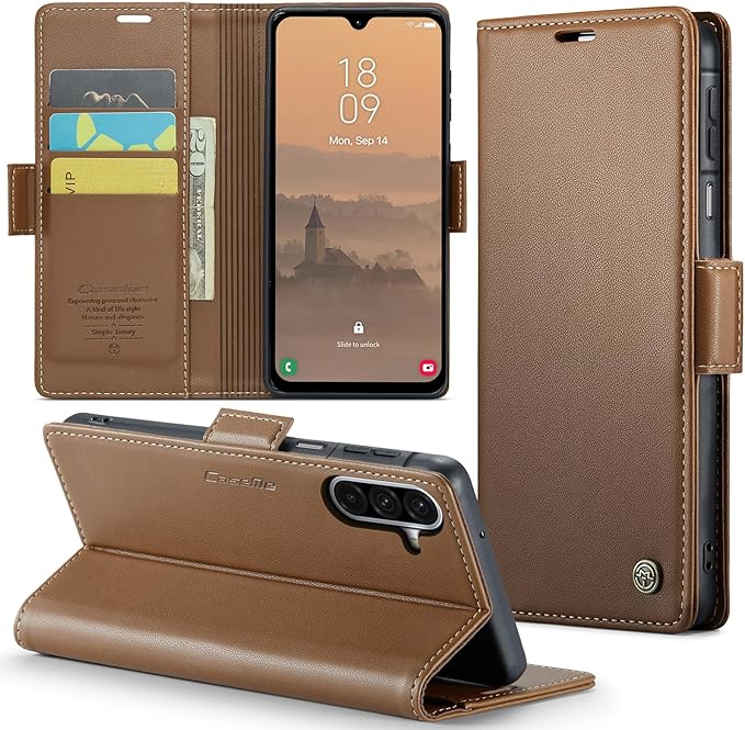 for Samsung Galaxy A26 5G Case, Premium PU Leather Wallet Case Flip Cover with [RFID Blocking][Card Holder][Stand Function] Shockproof Protective for Samsung Galaxy A26, Brown