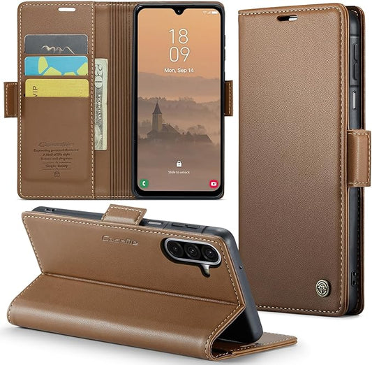 for Samsung Galaxy A26 5G Case, Premium PU Leather Wallet Case Flip Cover with [RFID Blocking][Card Holder][Stand Function] Shockproof Protective for Samsung Galaxy A26, Brown