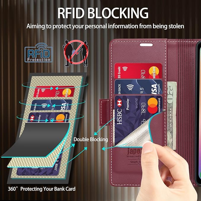 japezop iPhone 15 Pro Max 5G Wallet Case with [RFID Blocking],Card Holder Kickstand Magnetic,Leather Flip Case Wallet for iPhone 15 Pro Max 5G 6.7 (Fashion Red)