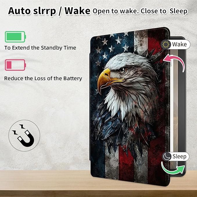 Case for Samsung Galaxy Tab S10 FE / S9 FE 5G 10.9 inch & Tab S9 11 inch, PU Leather 360° Rotating Stand Cover, Auto Sleep/Wake, Folio Smart Protective Cover, American Flag Eagle