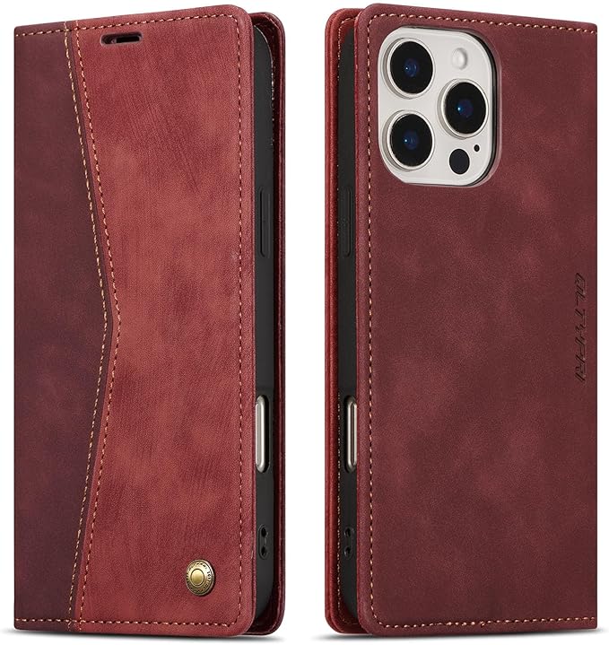 QLTYPRI for iPhone 16 Pro Case Wallet with Card Holder, Vintage PU Leather Kickstand Magnetic Closure Shockproof Folio Book Cover Case for iPhone 16 Pro - Retro Wine Red