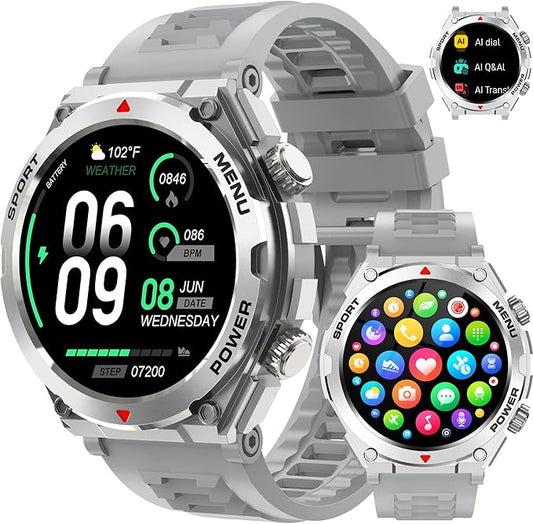 Military Smart Watch for Men With AI Q&A (Answer/Make Call/SMS Reply), 1.52" HD Smartwatch for Android Phones/iPhone, 100+ Sport Mode Fitness Tracker with HR, SpO2, Sleep Monitor, IP68 Waterproof