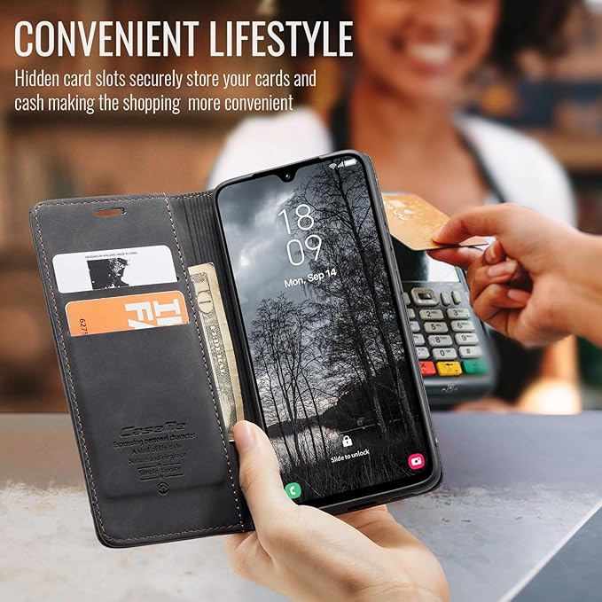 for Samsung Galaxy A17 Case, Flip Wallet Leather Case with Card Holder Magnetic Closure Shockproof Kickstand Protective Phone Cases Cover for Galaxy A17, Black