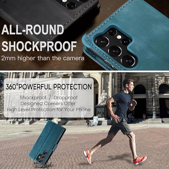 for Samsung Galaxy S25 Ultra Case, Flip Wallet Leather Case with Card Holder Magnetic Closure Shockproof Kickstand Protective Phone Cases Cover for Galaxy S25 Ultra, Blue-Green