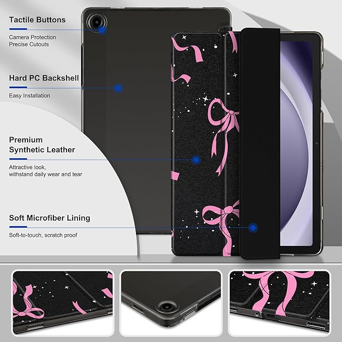 DONGKE Case for Samsung Galaxy Tab A9+/A9 Plus 11 inch 2024 2023 (SM-X210/X216/X218), Slim Stand Hard PC Translucent Back Shell Smart Cover, Auto Wake/Sleep - Bows & Stars