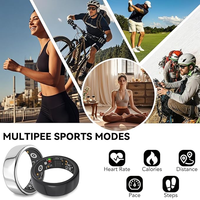 Smart Ring for Men Women with Black Charging Box, Bluetooth, Health Ring , IP68 Waterproof, Fitness Ring Tracks Heart Rate/Sleep/Steps/Sports Activities/Blood Oxygen,non-subscription app (Silver, 11)