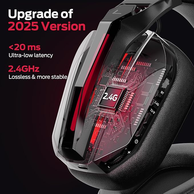 Monster Mission ANC200 Wireless Gaming Headset, 7.1 Virtual Surround Sound, ANC, Stealth Retractable Mic, 70HRS Battery, 2.4GHz or BT, for PC, PS5, Mobile, 3.5mm Audio Jack (Black)