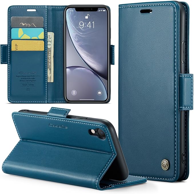 for iPhone XR Case, Premium PU Leather Wallet Case Flip Cover with [RFID Blocking][Card Holder][Stand Function] Shockproof Protective for Apple iPhone XR, Blue