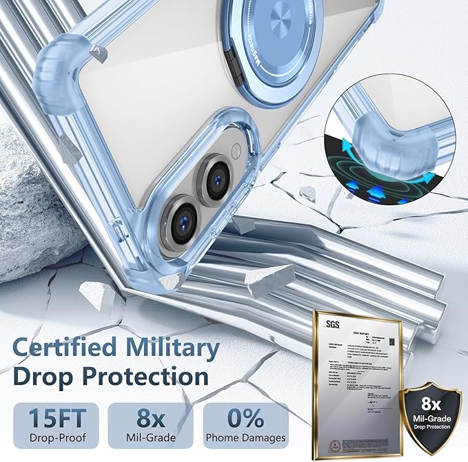 for Samsung Galaxy S25 Edge Case Compatible with MagSafe Magnetic,with Screen Protector,Built-in Kickstand Ring Military Grade Drop Heavy Duty Protection Shockproof for S25Edge Phone Case Blue