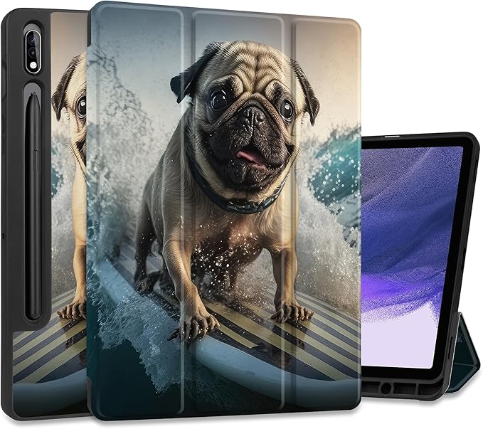 Case for Samsung Galaxy Tab S8 2022 & S7 2020, Shockproof Tablet Case for Samsung Tab S8/S7 11 inch with Auto Sleep/Wake & Trifold Stand & Soft TPU Back Cover, Dog Surfing