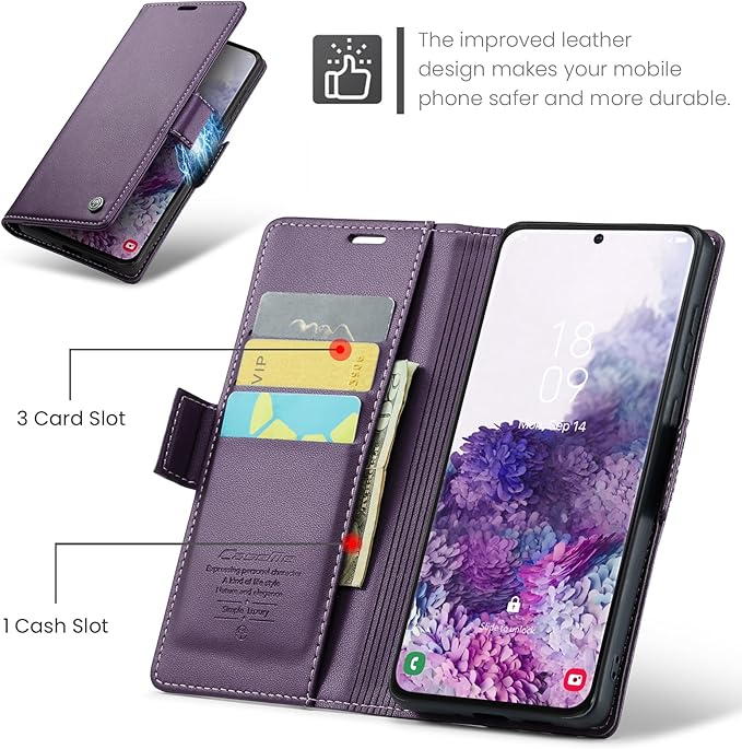 Case for Samsung Galaxy S20 Wallet Case, RFID Blocking PU Leather Flip Folio Cover Card Holder Kickstand Shockproof Phone Case Compatible with Samsung Galaxy S20, Purple