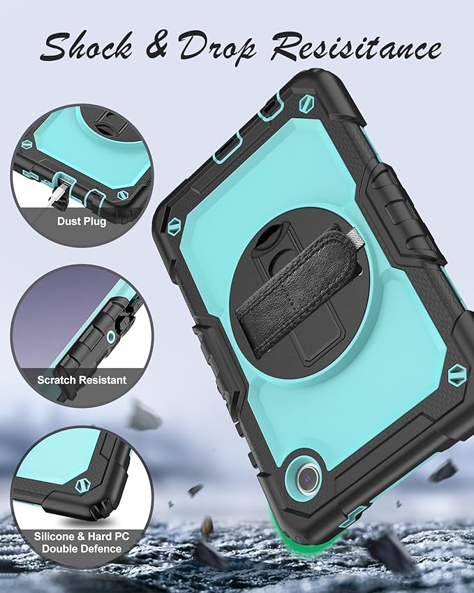 Case for Samsung Galaxy Tab A9 Tablet Case 8.7 inch 2023 [with Tempered Glass Screen Protector], Rotating Kickstand/S Pen Holder/Shoulder & Hand Strap (SkyBlue)
