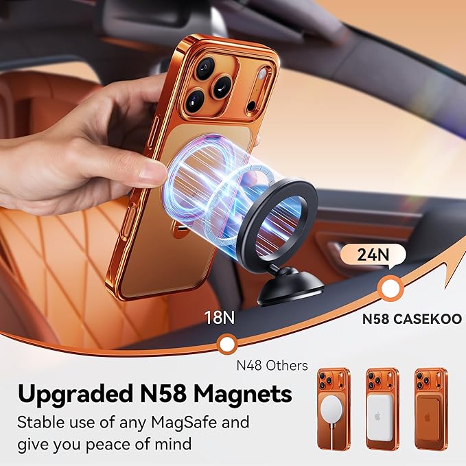 CASEKOO Cosmic Orange for iPhone 17 Pro Max Case with 360 Spin Magnetic Stand [Fit for MagSafe][17FT Military Protection] Slim Polished for iPhone 17 Pro Max Case with Stand 6.9'', Cosmic Orange