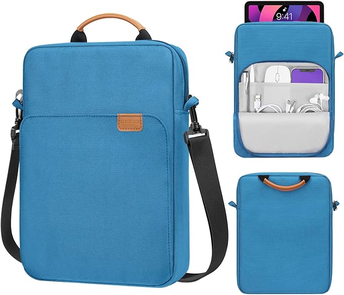 MoKo 9-11 Inch Tablet Sleeve Bag Handle Carrying Case with Shoulder Strap Fits 11inch iPad Air M3, iPad A16 2025, iPadPro 11", iPad10/9/8/7th Gen 10.2, Air 5/4th 10.9, Tab S8/S9 11", Peacock Blue
