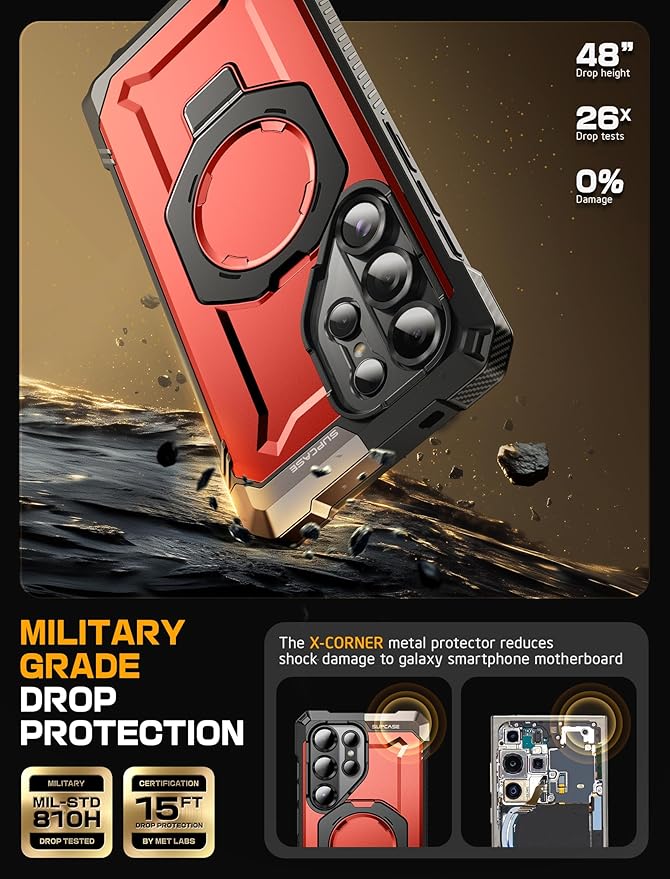 SUPCASE for Samsung Galaxy S25 Ultra Case with Stand (Unicorn Beetle Grip), [S Pen Friendly] [Compatible with MagSafe] [Military-Grade Protection] Magnetic Phone Case for S25 Ultra 6.9 Inch, Ruddy