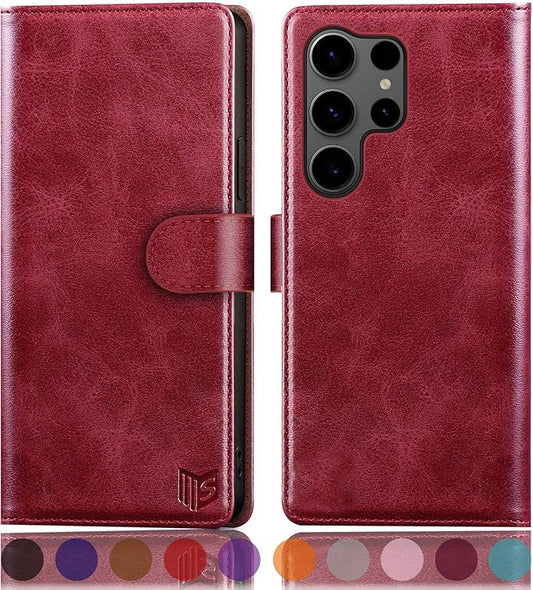 SUANPOT Compatible with Samsung Galaxy S25 Ultra Wallet case with RFID Blocking Credit Card Holder,Flip Book PU Leather Protective Cover Women Men for Samsung S25 Ultra Phone case Red