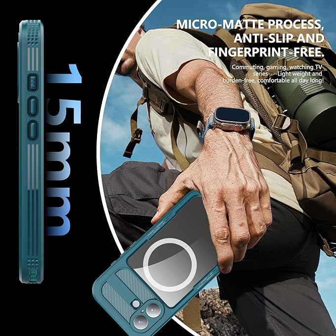 GOLDJU Magnetic for iPhone 17 Case-Waterproof, Built-in Screen & Camera Protector-IP68 Underwater Full Body 16FT Military Dropproof Shockproof Case for 17 6.3''- Blue