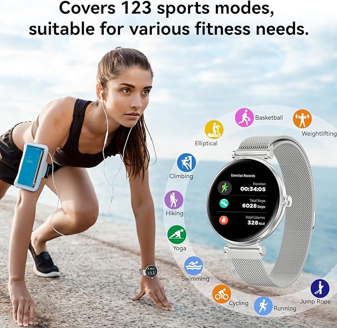 Bebinca Smart Watches for Women (Dial/Answer Calls) with Heart Rate/Sleep/Blood Oxygen Monitor, Voice Assistant Compatible with Samsung iPhone Android Phones, IP68 Waterproof(Silver)