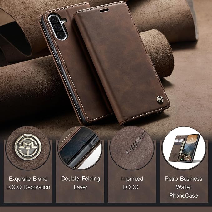 for Samsung Galaxy A56 Case, Flip Wallet Leather Case with Card Holder Magnetic Closure Shockproof Kickstand Protective Phone Cases Cover for Galaxy A56, Coffee