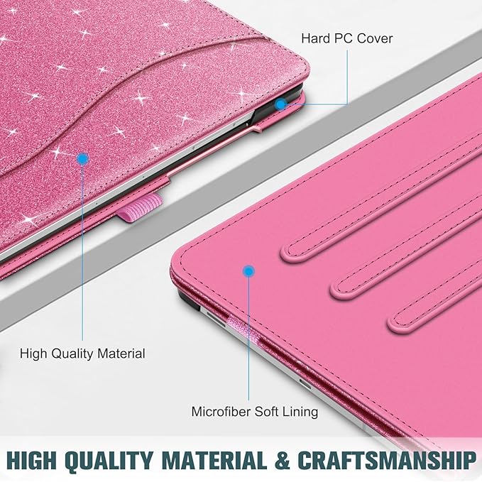 Fintie Case for Samsung Galaxy Tab S10 Lite/ S10 FE/ S9 FE 5G 10.9 Inch/Tab S9 11 Inch with S Pen Holder, Multi-Angle Viewing Protective Cover with Pocket, Auto Sleep/Wake, Glittering Pink
