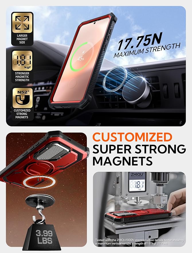 i-Blason for Samsung Galaxy S25 Plus Case with Camera Cover Stand [MagSafe Compatible] [Built-in Screen Protector] Full-Body Military-Grade Protection Rugged Magnetic Phone Case for S25 Plus, Red