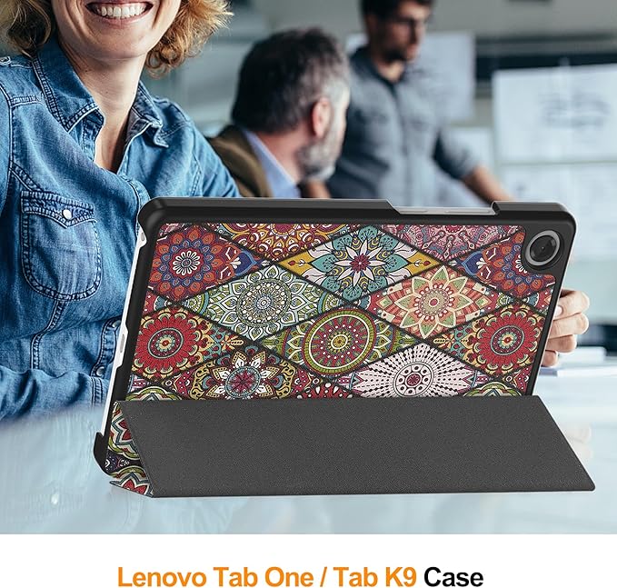 Case for Lenovo Tab One 8.7'' / Tab K9, Folding Folio Ultra-Thin PU Leather Stand Case Cover with Auto Wake/Sleep for Lenovo Tab K9 8.7 Inch Mandala