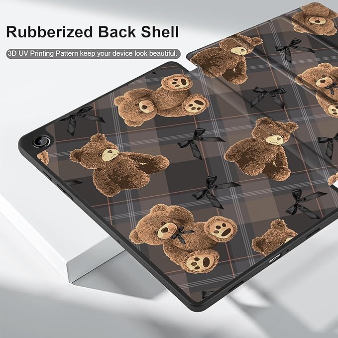 MEEgoodo Case for Samsung Galaxy Tab A9 Plus 11 inch Cover 2024 2023 with S Pen Holder, A9+ Smart Tablet Cases with Leather Trifold Stand+Soft TPU Back Shell+Smart Auto Wake/Sleep, Cute Little Bear