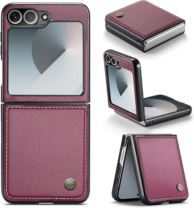 for Samsung Galaxy Z Flip 6 Case, Premium PU Leather Case Anti Scratch Slim Phone Shockproof Protective Phone Cover for Samsung Galaxy Z Flip6, Red