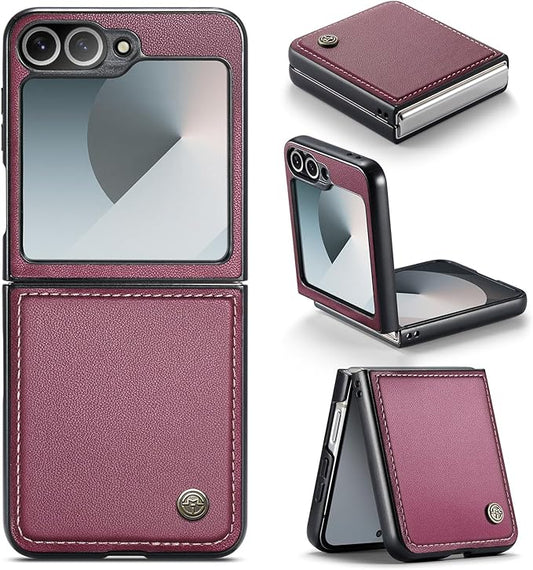 for Samsung Galaxy Z Flip 6 Case, Premium PU Leather Case Anti Scratch Slim Phone Shockproof Protective Phone Cover for Samsung Galaxy Z Flip6, Red