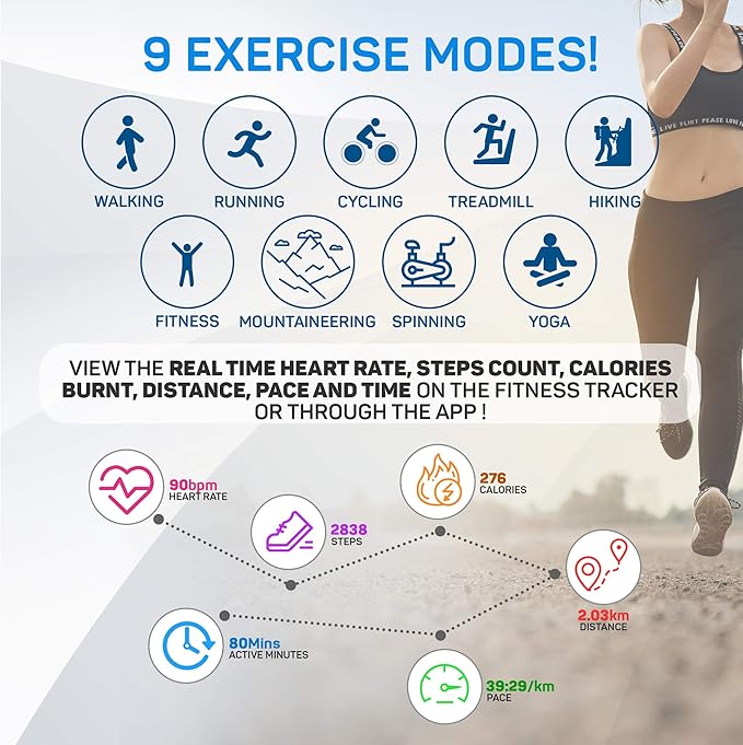 OCTANDRA Move VeryFitPro Smart Watch HR Heart Rate Sleep Monitor IP68 Waterproof Activity Fitness Tracker Step Counter Pedometer Exercise Running Watch Fitness Watches for Men & Women (ID205L) (Black)