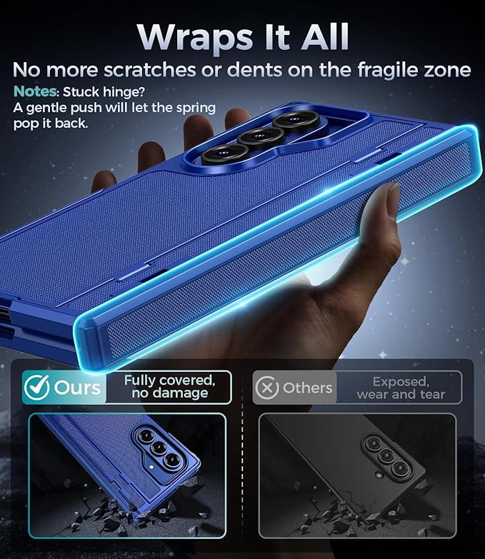 for Samsung Galaxy Z Fold 7 Case with Privacy Screen Protector, Kickstand & Hinge Protection – Rugged Hard 360° Full Body Protective Phone Cover Case for Z Fold 7 5G 2025 - Blue Shadow