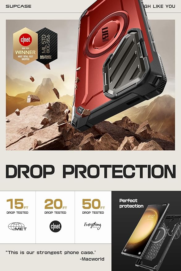 SUPCASE UB Mag XT Case for Samsung Galaxy S24 Ultra (2024 Release), [Metal Camera Cover] Extreme Lens Protection Slim Rugged Case with Built-in Kickstand (Ruddy)