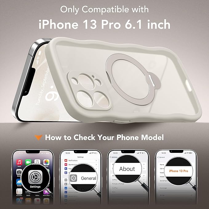 GolbinBox for iPhone 13 Pro Case for Women,[Compatible with Magsafe][360° Spin Magnetic Stand][Cute Wave Edge][Military-Grade Protection] Translucent Matte Phone Case for iPhone 13 Pro, Stone