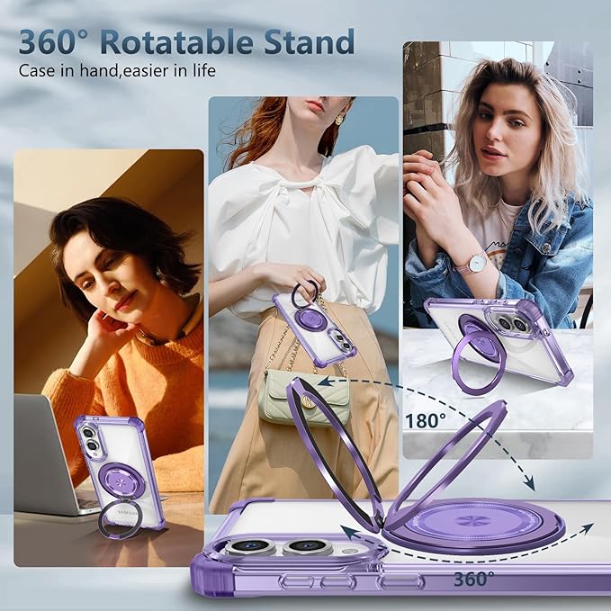 for Samsung Galaxy S25 Edge Case Compatible with MagSafe Magnetic,with Screen Protector,with Kickstand Ring Military Grade Drop Heavy Duty Protection Shockproof for S25 Edge Phone Case Purple