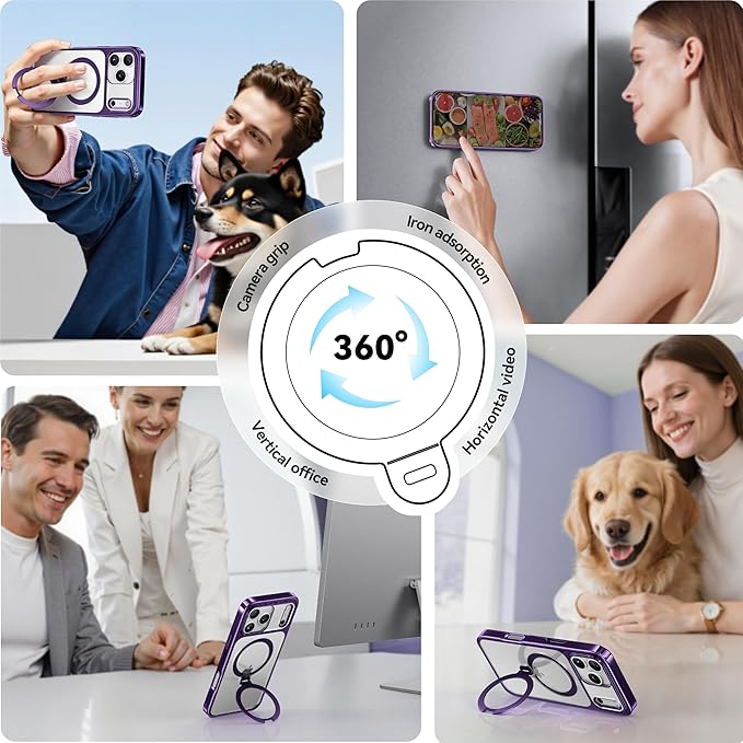CASEKOO Purple for iPhone 17 Pro Max Case with 360 Spin Magnetic Stand [Fit for MagSafe][17FT Military Protection] Slim Polished for iPhone 17 Pro Max Case with Stand 6.9'', Purple