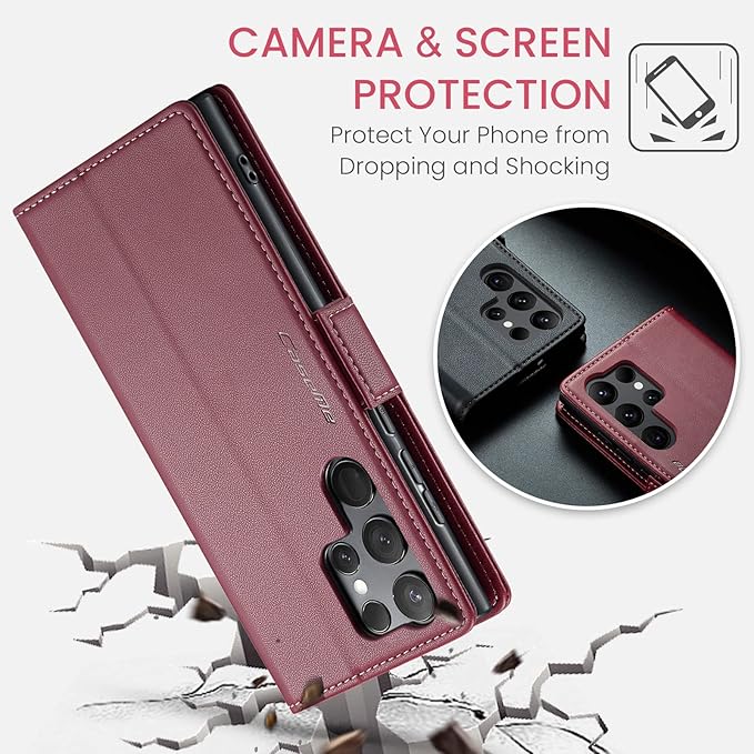 Case for Samsung Galaxy S23 Ultra Wallet Case, RFID Blocking PU Leather Flip Folio Cover Card Holder Kickstand Shockproof Phone Case Compatible with Samsung Galaxy S23 Ultra, Red