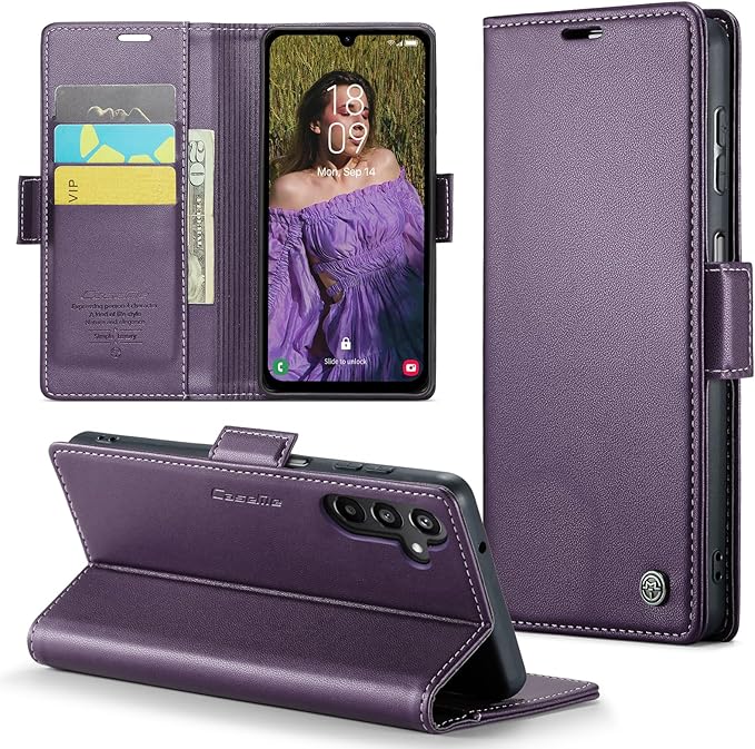 for Samsung Galaxy A15 4G/5G Case, Premium PU Leather Wallet Case Flip Cover with [RFID Blocking][Card Holder][Stand Function] Shockproof Protective for Samsung Galaxy A15, Purple