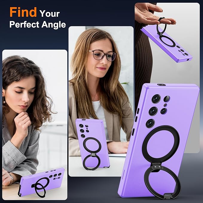 Designed for Samsung Galaxy S24 Ultra Case with Magnetic Ring Stand [Compatible with Mag-Safe][Military Grade Drop Protection][Build in Kickstand] S24 Ultra Phone Case 6.8",Light Purple