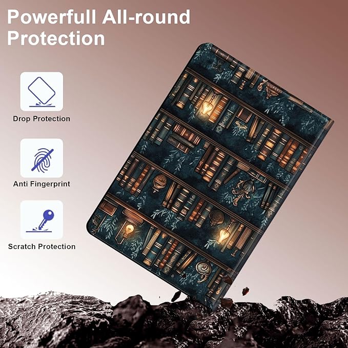 Case for Samsung Galaxy Tab A9+/A9 Plus 11” 2023 Model (SM-X210/X216/X218), Slim PU Leather Stand Cover with Auto Wake/Sleep, Multi-Angle Viewing & Shockproof, Drawn Bookshelv