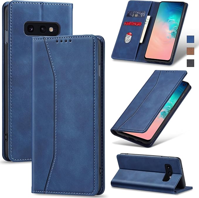 Jasonyu Flip Wallet Case for Samsung Galaxy S10e,Leather Magnetic Folio Cover with Card Holder,Kickstand - TPU Shockproof Durable Protective Phone Case,Blue