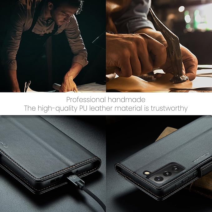 AUPAI for Samsung Galaxy S21 FE Wallet Case with Credit Card Holder, PU Leather RFID Blocking Folio Flip Kickstand Magnetic Clasp Protective Phone Cover for Women Men Black