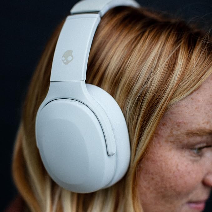 Skullcandy Crusher Evo Wireless Bluetooth Headphones with Multi-Sensory Bass and Charging Cable, Noise Isolating Over-Ear Fit, Up to 40 Hours Battery, Microphone for iPhone Android - Bone