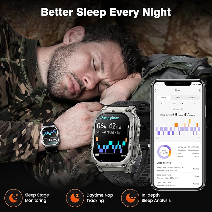 KOSPET Smart Watches for Men, 60 Days Battery Life, 50M Waterproof, Military(Full Metal), Answer/Make Call, Compatible for Android and iOS, 1.96'' AMOLED Always-on Display, AI Voice