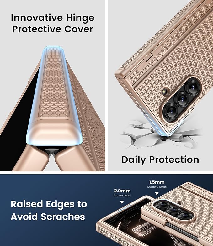 for Samsung Galaxy Z Fold 7 Case with Front Glass Screen Protector, Slim Profile with Kickstand, Rugged Hard Full Body Cover, Daily Drop Protective Phone Case for Samsung Z Fold 7 5g 2025, Rose Gold