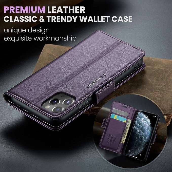 for iPhone 11 Pro Case, Premium PU Leather Wallet Case Flip Cover with [RFID Blocking][Card Holder][Stand Function] Shockproof Protective for iPhone 11 Pro 5.8", Purple