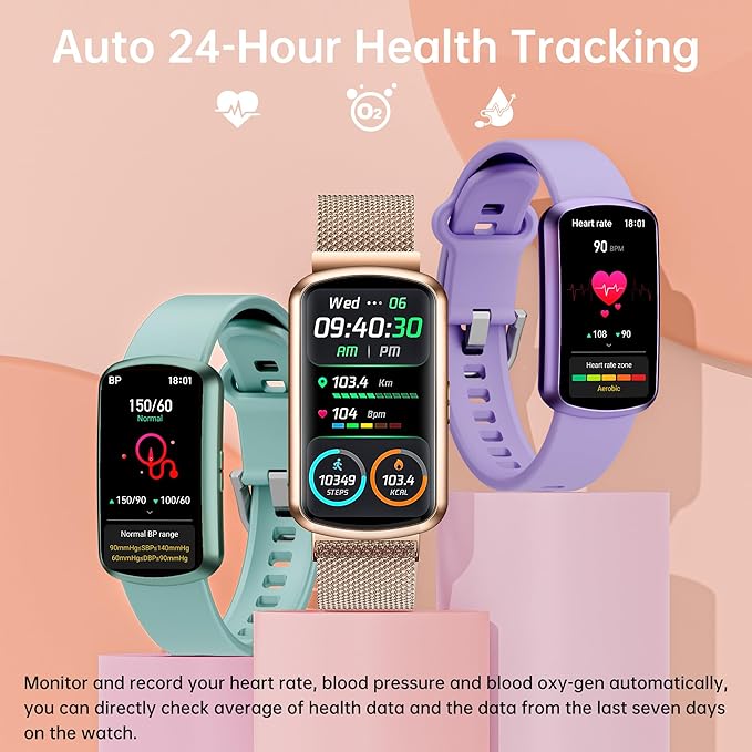 Health Fitness Tracker with 24/7 Heart Rate and Blood Pressure, Smart Watch with Blood Oxygen Monitor, 120+ Sport Mode, Sleep Tracking Waterproof Activity Tracker for Women Men