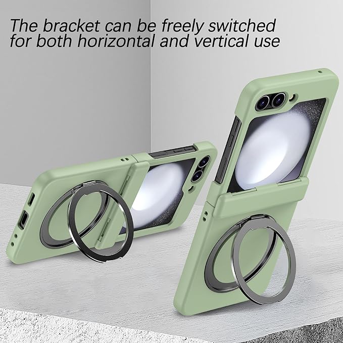 Magnetic Case for Samsung Galaxy Z Flip 5 Compatible with Magsafe, Built-in Kickstand & TPU Hinge Protection Flip 5 Case, Matte PC Cover Ultra Shockproof Phone Case for Z Flip5 (Light Green)