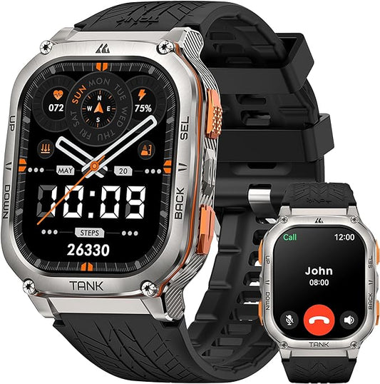 KOSPET Tank M3 Ultra Smart Watch with GPS, 5ATM Waterproof, Compass, Altitude, Air Pressure, Extra Large Battery, Full Stainless Steel, Bluetooth Call, 1.96'' AMOLED Always-on Display, AI Voice