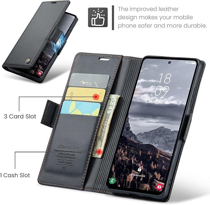 AUPAI for Samsung Galaxy S24 Wallet Case with Credit Card Holder, PU Leather RFID Blocking Folio Flip Kickstand Magnetic Clasp Protective Phone case for Women Men Black